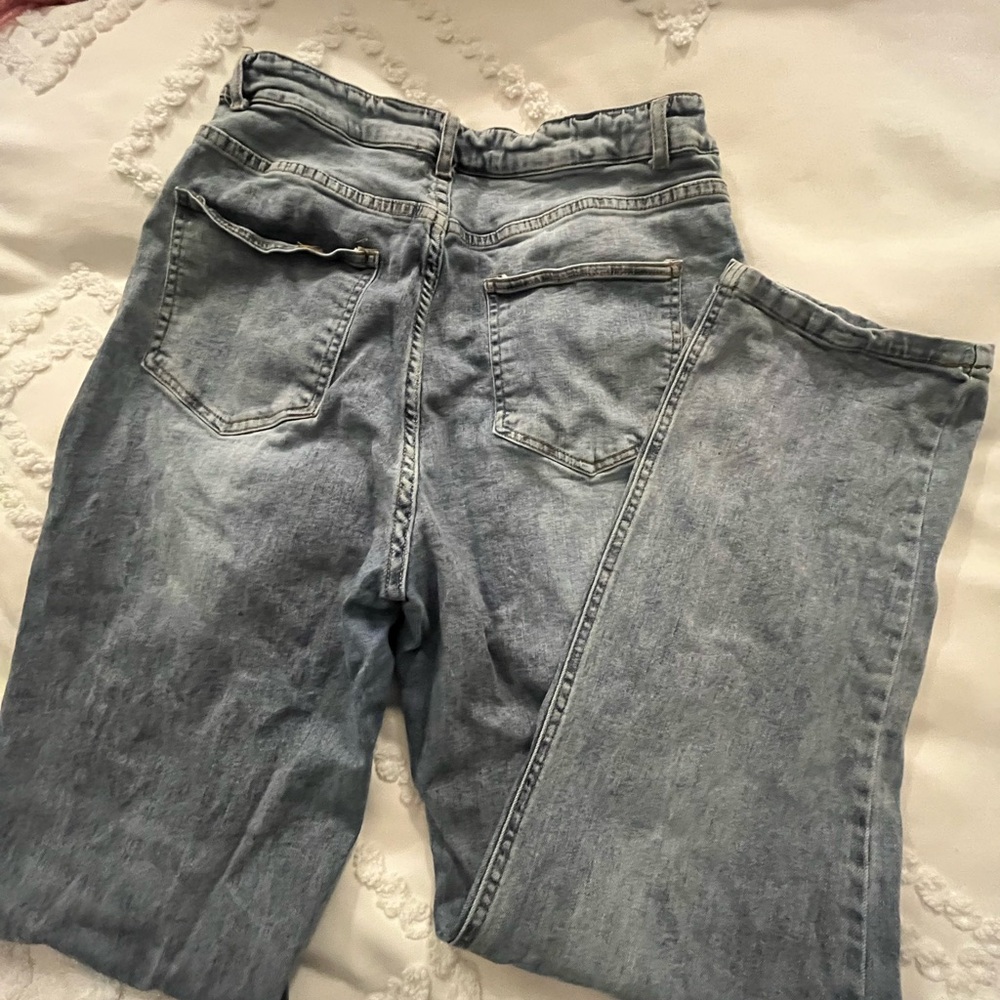 Indigo Blue Straight Leg Jeans with Natural Fading